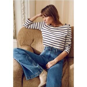 Sezane Navy and White Striped Blouse